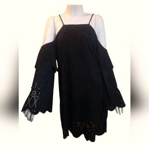 NEW Bell Sleeve Suede Dress with Laser Cutout Details